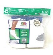 Wholesale - 6pk Mens 6-12 FOL White Ankle Socks IR-White with grey toe and heal, UPC: 042825328136